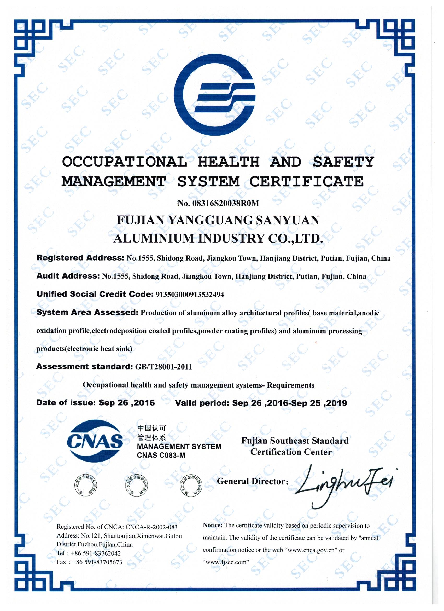 Occupational health and safety management system certification